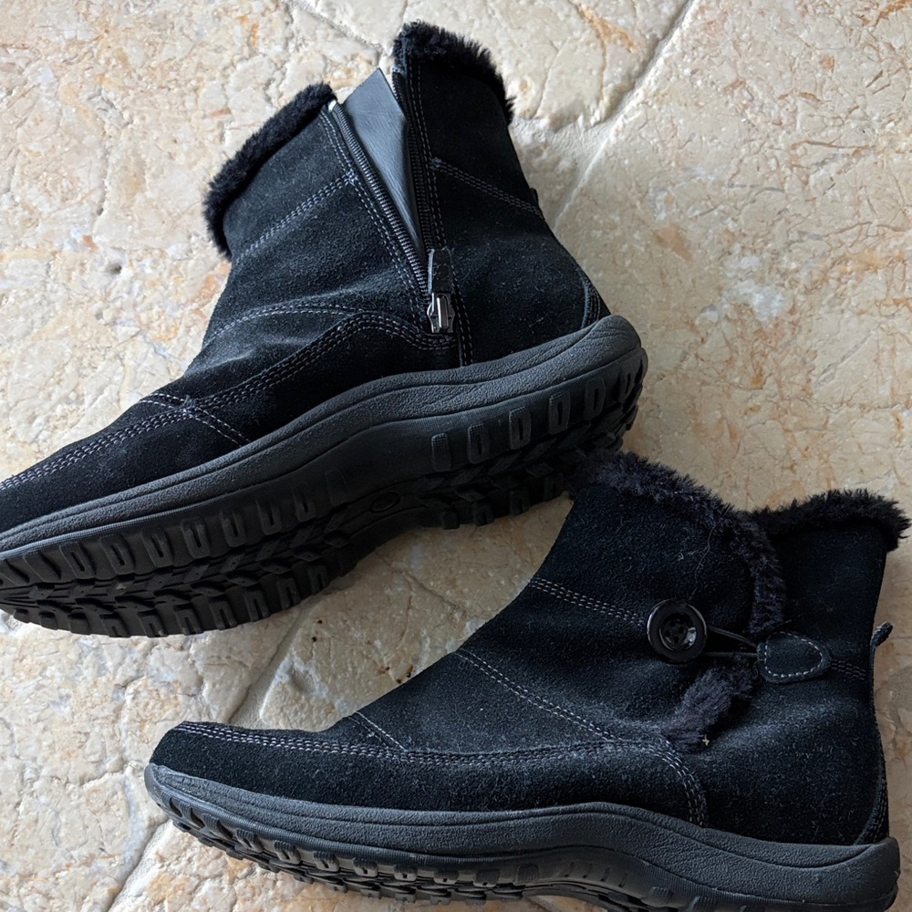 Black Suede Ankle Boots with Fur Trim